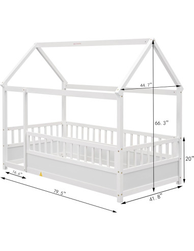Cama de Piso Individual Ball & Cast con Techo de Casa Blanca