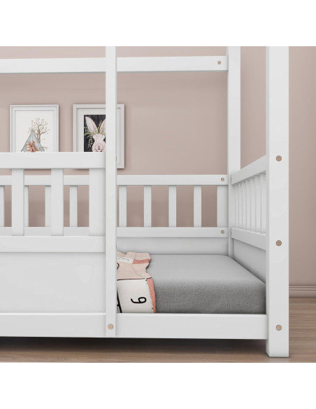 Cama de Piso Individual Ball & Cast con Techo de Casa Blanca Cama de Piso Individual Ball & Cast con Techo de Casa Blanca