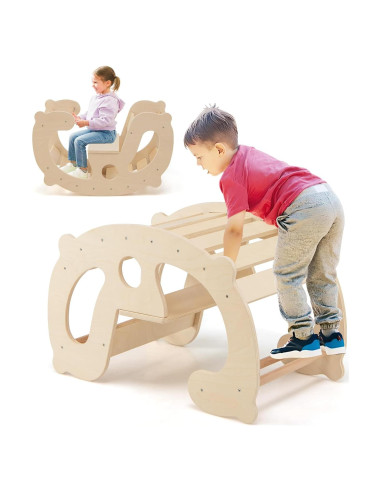 GLACER Arco de Escalada Balanceado 2-en-1 para Niños - Madera Natural