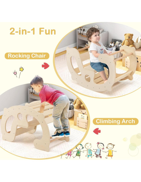 GLACER Arco de Escalada Balanceado 2-en-1 para Niños - Madera Natural GLACER Arco de Escalada Balanceado 2-en-1 para Niños - Madera Natural