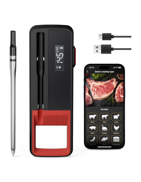 Termómetro de Carne Inalámbrico CARORI Sonda Única Bluetooth Termómetro de Carne Inalámbrico CARORI Sonda Única Bluetooth