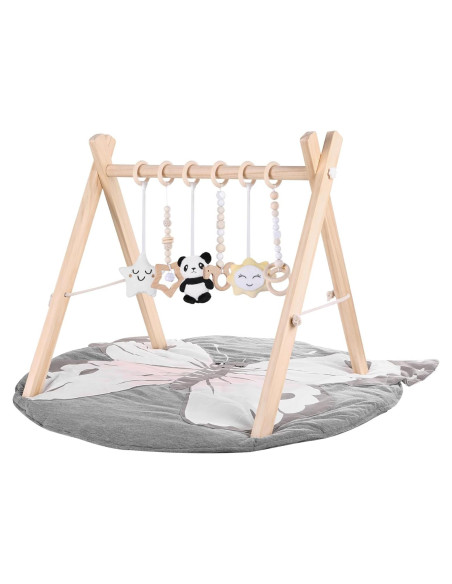 Gimnasio de Juego de Madera Plegable para Bebés con Alfombra y 6 Juguetes Sensoriales Gimnasio de Juego de Madera Plegable para Bebés con Alfombra y 6 Juguetes Sensoriales