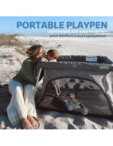 Cuna de viaje HARPPA 3 en 1 portátil plegable gris