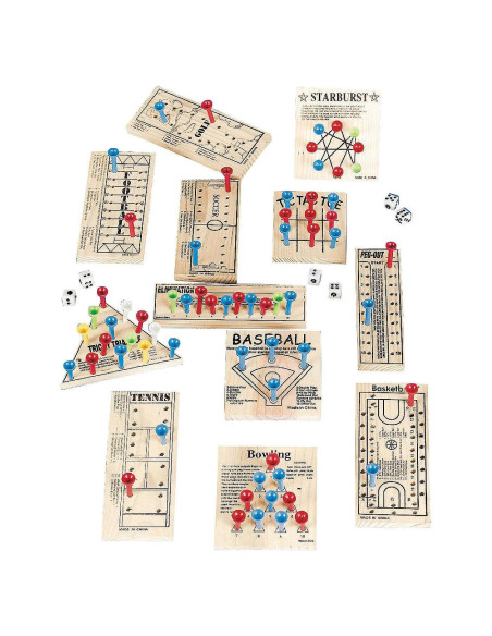 Paquete de Juegos de Tablero de Clavos de Madera Fun Express - 12 Juegos Clásicos Paquete de Juegos de Tablero de Clavos de Madera Fun Express - 12 Juegos Clásicos