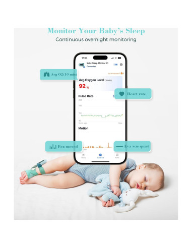 Monitor de Sueño para Bebés Babytone S1, Frecuencia Cardíaca y Movimiento