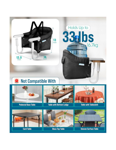 Silla Alta Portátil para Bebé Clip Mesa Negra - 6-36 Meses