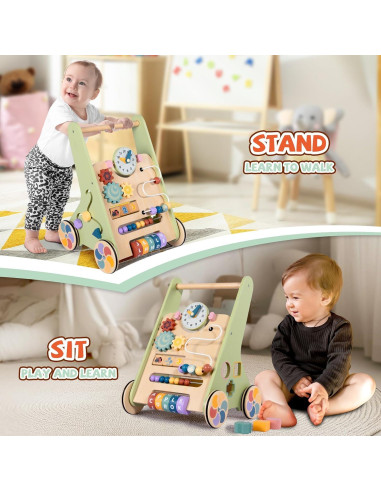 Andador de Madera Bautia para Bebés 6-12 Meses con Panel Interactivo
