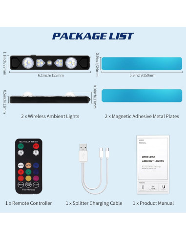 Luces LED Inalámbricas RGB 1797 para Interior de Coche - Control Remoto