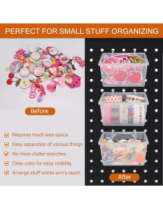 Organizador de Tablero de Clavos CEIJE - 15 Bins y Tazas Transparentes 2