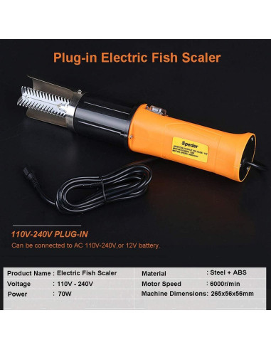 Removedor de Escamas de Pescado Eléctrico Speder 72W Impermeable