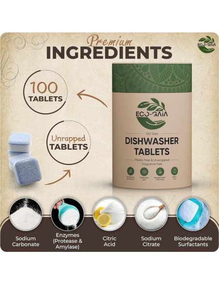 Tabletas ecológicas para lavavajillas Eco-Gaia - 100 unidades Tabletas ecológicas para lavavajillas Eco-Gaia - 100 unidades