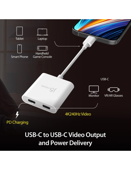 Adaptador USB-C j5create JCA164 4K 240Hz y Carga 100W Adaptador USB-C j5create JCA164 4K 240Hz y Carga 100W