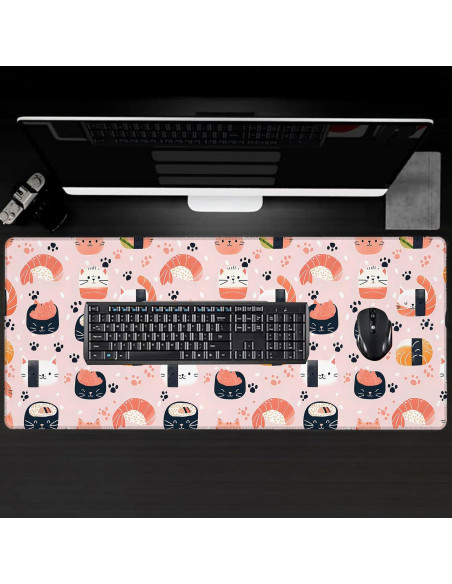 Alfombrilla de Ratón Grande VODRM Sushi Cat Antideslizante 80x30cm Alfombrilla de Ratón Grande VODRM Sushi Cat Antideslizante 80x30cm