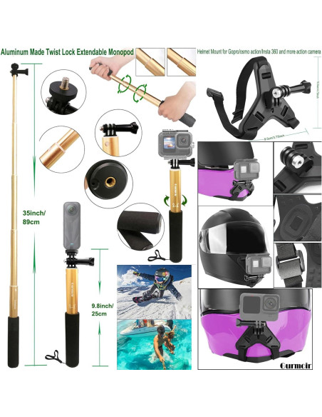 Kit de Accesorios Gurmoir para Cámaras de Acción - Montajes y Bastón Kit de Accesorios Gurmoir para Cámaras de Acción - Montajes y Bastón