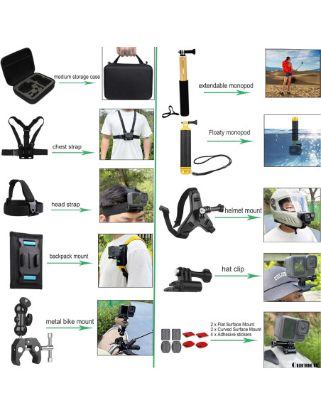 Kit de Accesorios Gurmoir para Cámaras de Acción - Montajes y Bastón Kit de Accesorios Gurmoir para Cámaras de Acción - Montajes y Bastón