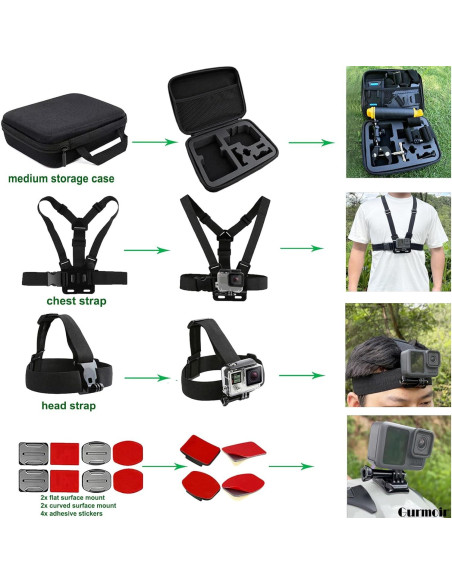 Kit de Accesorios Gurmoir para Cámaras de Acción - Montajes y Bastón Kit de Accesorios Gurmoir para Cámaras de Acción - Montajes y Bastón
