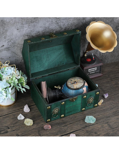 Cofre de Madera Vintage ELLDOO 24x17x18cm Verde Decorativo