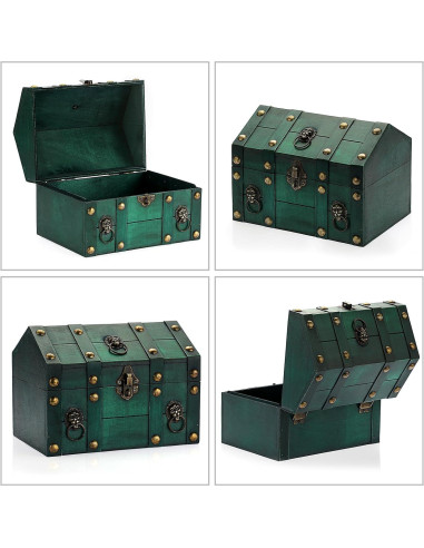 Cofre de Madera Vintage ELLDOO 24x17x18cm Verde Decorativo