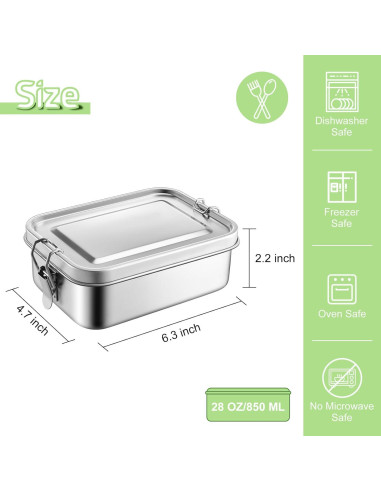 Caja Bento de Acero Inoxidable TeamFar 850ml con Divisores