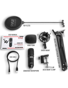 Micrófono USB Pyle PDMIKT140 Condensador Cardioide con Soporte 2