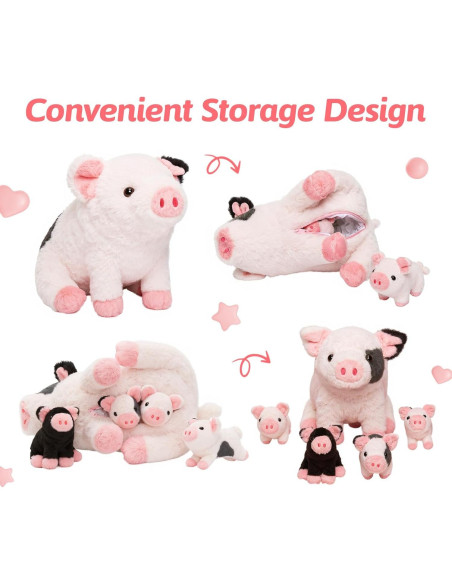OUOZZZ Cerdo de Peluche con 4 Bebés Ocultos 38 cm OUOZZZ Cerdo de Peluche con 4 Bebés Ocultos 38 cm