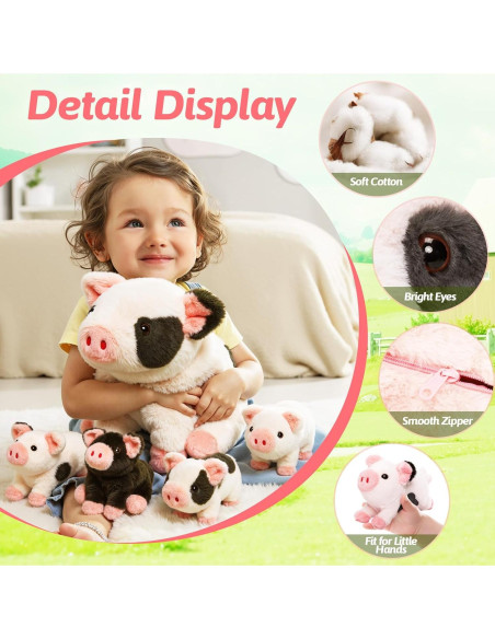 OUOZZZ Cerdo de Peluche con 4 Bebés Ocultos 38 cm OUOZZZ Cerdo de Peluche con 4 Bebés Ocultos 38 cm