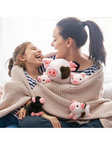 OUOZZZ Cerdo de Peluche con 4 Bebés Ocultos 38 cm