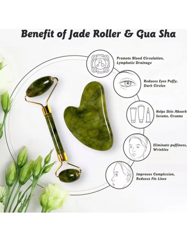 Juego de Herramientas Gua Sha y Rodillo de Jade CasaCare - Antienvejecimiento