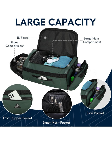 Bolsa de viaje Haimont 60L unisex, mochila plegable verde Bolsa de viaje Haimont 60L unisex, mochila plegable verde