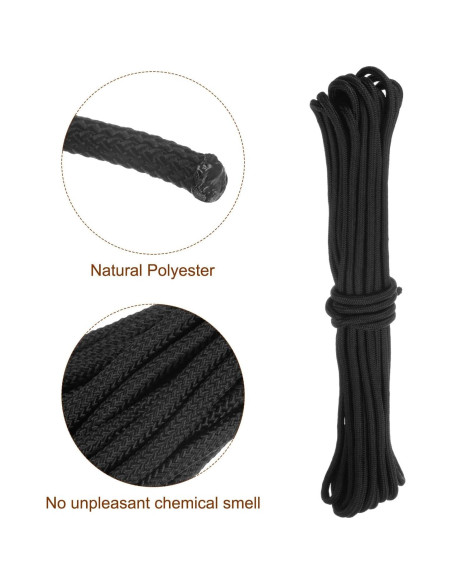 Cuerda de Poliéster Trenzada 15m 8mm Negra uxcell - Camping, Pesca Cuerda de Poliéster Trenzada 15m 8mm Negra uxcell - Camping, Pesca
