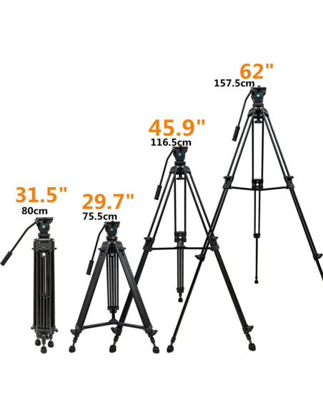 Trípode de Video Profesional YUSEN K9 158CM Aluminio Ajustable Trípode de Video Profesional YUSEN K9 158CM Aluminio Ajustable