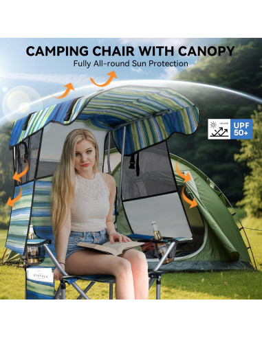 Silla de Camping Plegable Thallike con Dosel Reforzado Azul