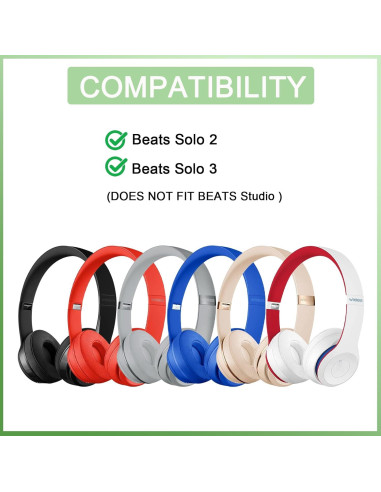 Almohadillas de Reemplazo para Auriculares Beats Solo2/3 - Cuero de Proteína y Espuma de Memoria