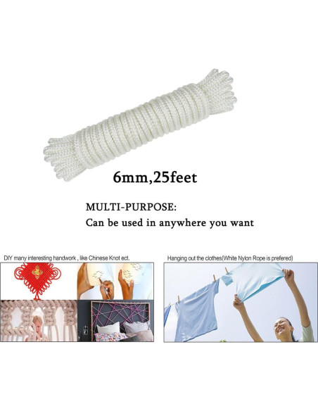 Cuerda trenzada de nylon 6mm Donhouse 15.24 metros blanca Cuerda trenzada de nylon 6mm Donhouse 15.24 metros blanca