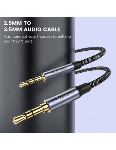 Cable de Audio Estéreo 2.5mm a 3.5mm MOSWAG 2m Negro