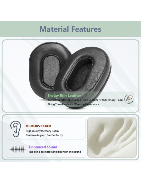 Almohadillas de Reemplazo para Auriculares Pioneer SE-MS5T MS9BN MS7BT - Cuero de Oveja Premium y Espuma de Memoria Almohadillas de Reemplazo para Auriculares Pioneer SE-MS5T MS9BN MS7BT - Cuero de Oveja Premium y Espuma de Memoria