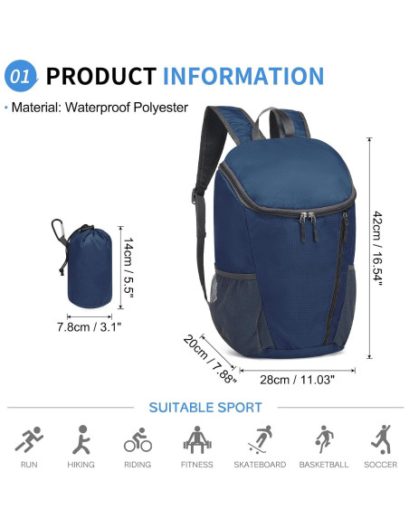 Mochila Plegable 20L SUIKIHUM Azul Impermeable Ligera Mochila Plegable 20L SUIKIHUM Azul Impermeable Ligera