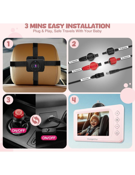 Cámara de Auto para Bebés Chuanganzhuo S100 Rosa 5" AHD 1080P Cámara de Auto para Bebés Chuanganzhuo S100 Rosa 5" AHD 1080P