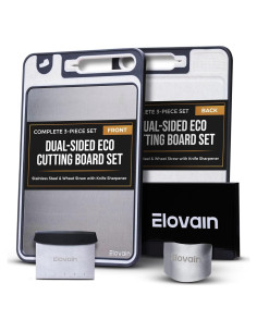 Tabla de Cortar Doble Cara Elovain con Afilador y Raspador - Acero Inoxidable