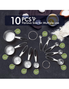 Juego de Tazas y Cucharas Medidoras HOTEC 10 Piezas Acero Inoxidable 2