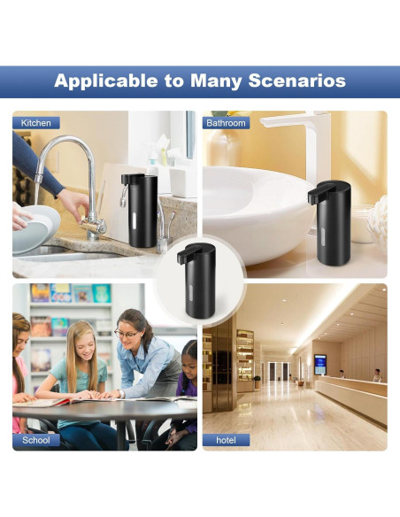 Dispensador Automático de Jabón VZZNN 340ml Acero Inoxidable Negro Dispensador Automático de Jabón VZZNN 340ml Acero Inoxidable Negro