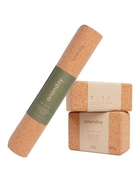 Estera de Yoga de Corcho ANANDAY + 2 Bloques Antideslizantes Estera de Yoga de Corcho ANANDAY + 2 Bloques Antideslizantes