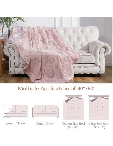 Manta Ligera Boho 100% Algodón Jinchan 203x228 cm Rosa Floral