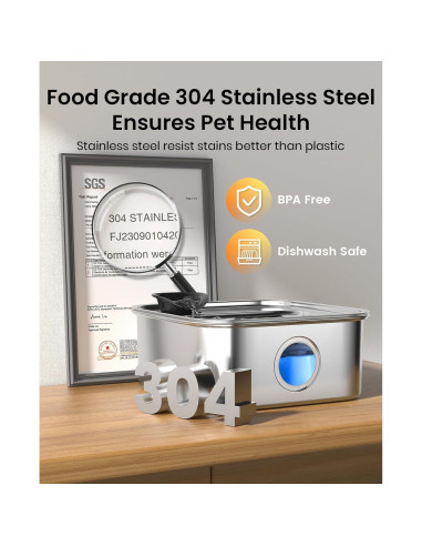 Fuente de Agua para Perros Grandes Oneisall 10L Acero Inoxidable