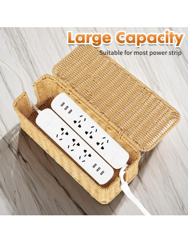 Caja Organizadora de Cables ShellKingdom Rattan Tejida 31.5x13x14cm
