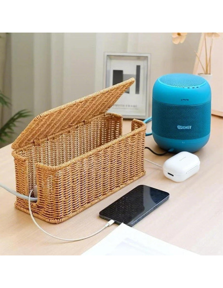 Caja Organizadora de Cables ShellKingdom Rattan Tejida 31.5x13x14cm Caja Organizadora de Cables ShellKingdom Rattan Tejida 31.5x13x14cm