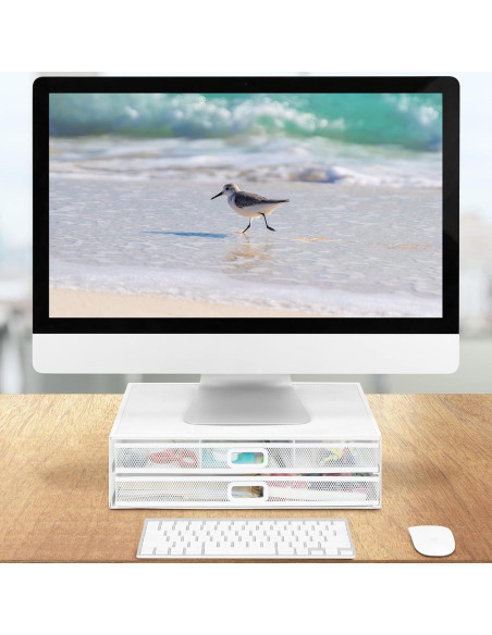 Soporte Elevador de Monitor Mount-It! Blanco con Cajones Soporte Elevador de Monitor Mount-It! Blanco con Cajones