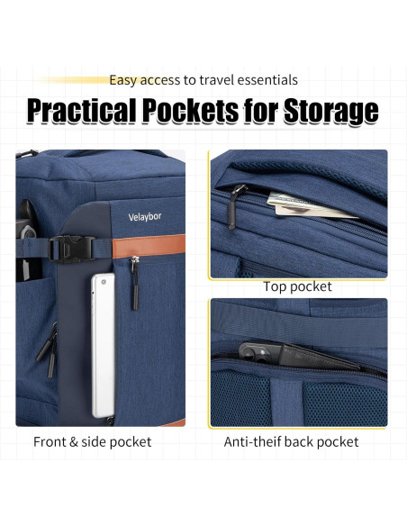Mochila de viaje 42L Velaybor con cubos de embalaje y USB Mochila de viaje 42L Velaybor con cubos de embalaje y USB