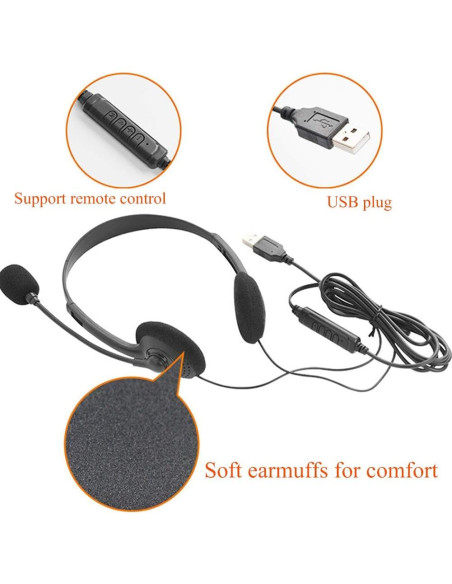 Auriculares USB CALIDAKA con Micrófono, Livianos y Ajustables Auriculares USB CALIDAKA con Micrófono, Livianos y Ajustables