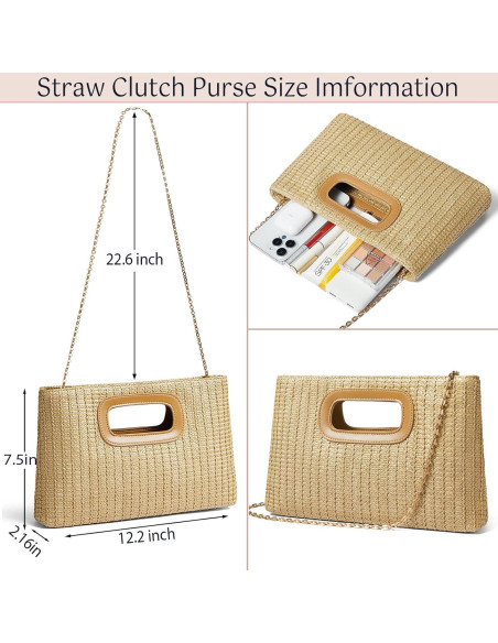 Clutch de Paja Tejida Enfuntins con Asa Superior 29.2x5.1x19.1cm Clutch de Paja Tejida Enfuntins con Asa Superior 29.2x5.1x19.1cm